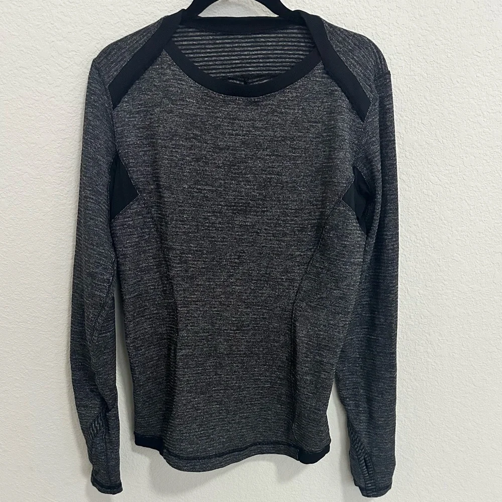 Lululemon Athletica Base Runner Long Sleeve Running Top Heathered Black Size 12